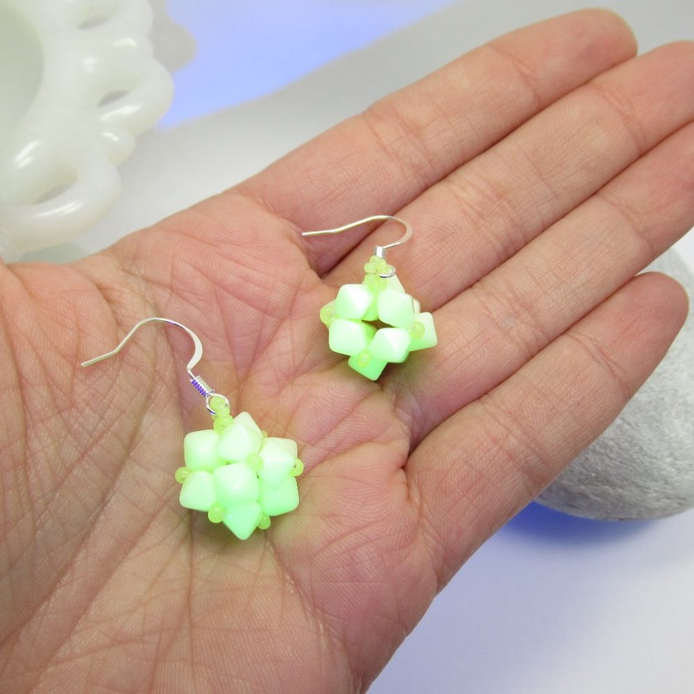 Czech Uranium glass beaded bead earrings - Picture 11 of 15